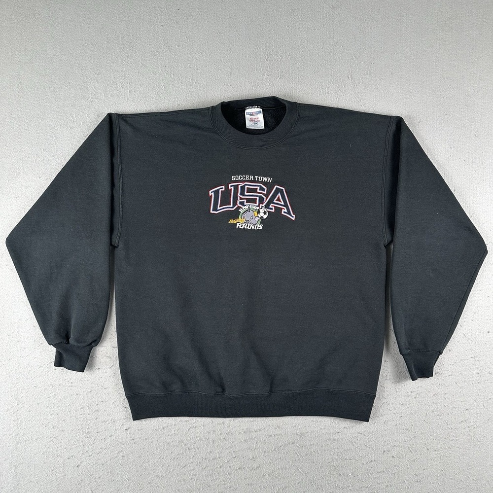 Vintage Rochester Rhinos Sweatshirt Men's Large Black Embroidered Soccer Town‎